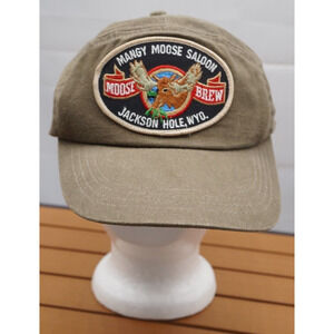 MOOSE BREW MANGY MOOSE SALOON TRUCKER CAP JACKSON HOLE WYOMING BADGE VINTAGE